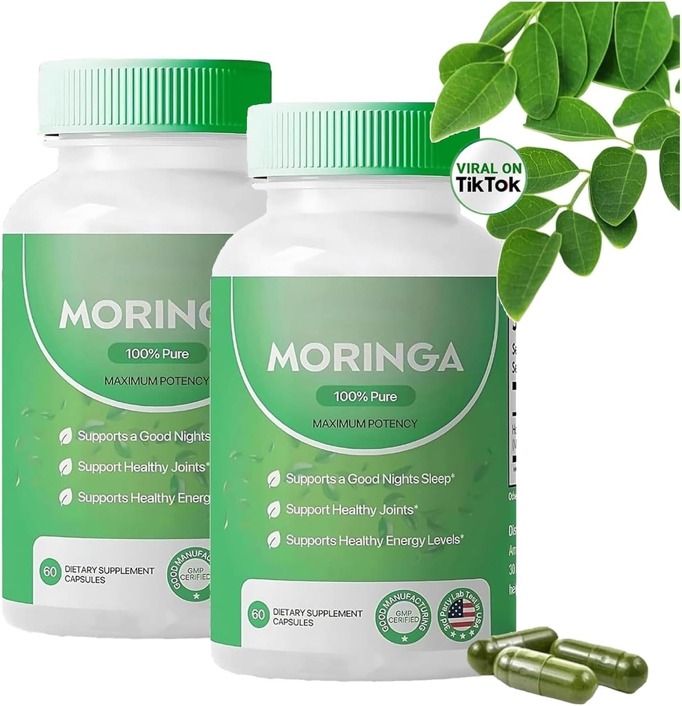 Pure Moringa Powder Capsules - 800mg, Antioxidant Superfood for Energy, Skin Health & Gut Support - Rijk aan essentiële vitamines en aminozuren - Natuurlijke, niet-GMO, 60 capsules (2)