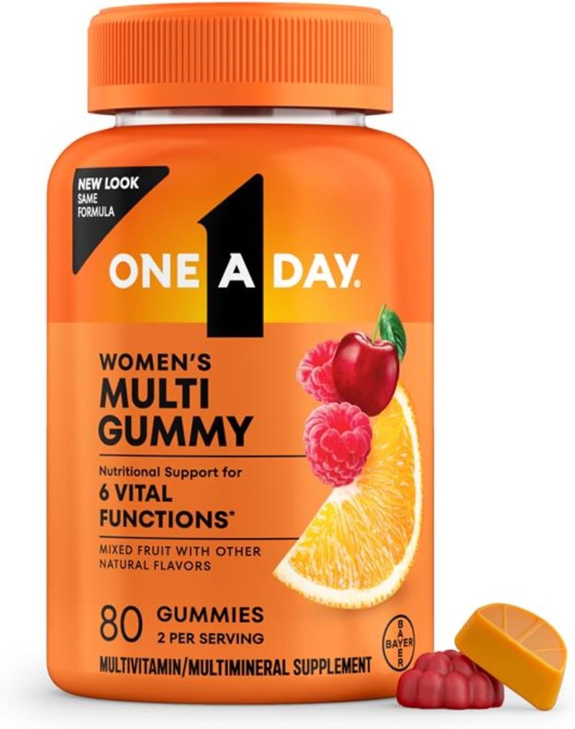One A Day Womens Multivitamine Gummy - Gummy Vitaminen voor vrouwen met Biotine, Zink, Foliumzuur, Iodine Vitamine Gummies, Kauwbare Multivitamine, 80 Tel (Verpakking mei Vary)