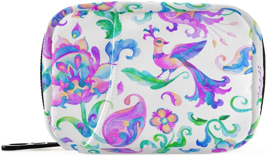 Aquarel Birds Paisley Pill Box 7 Day Pill Case Bag Travel Pill Organizer Bag met rits draagbare Weekly Case Compacte grootte voor vitamine supplement houder