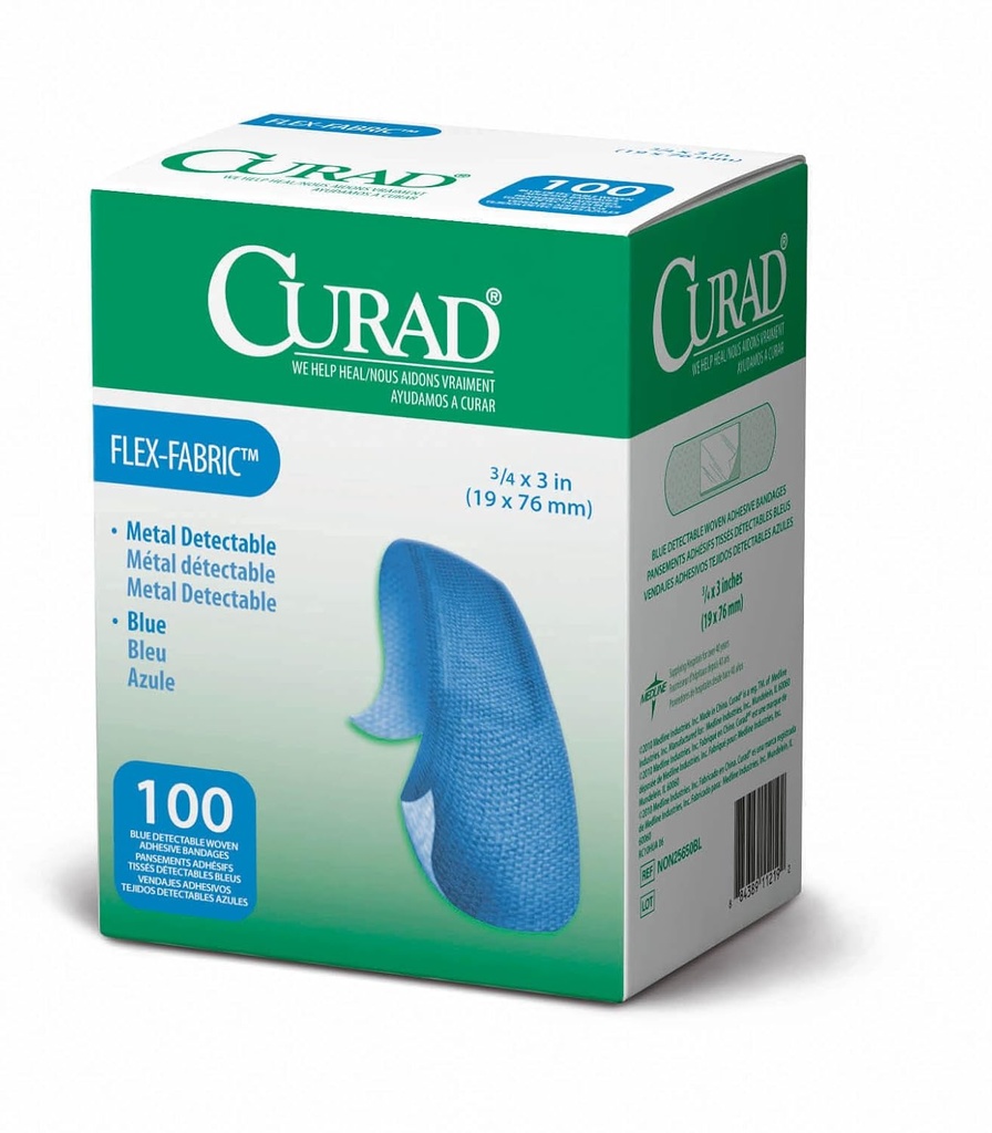 CURAD Food Service Metaal Detectable Blue Stof lijm Bandages 3/4" x 3," Pack of 100