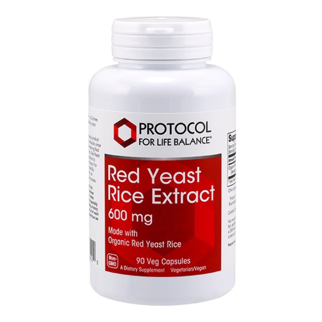 Protocole Riz de levure rouge 600 mg - Fabriqué avec du riz de levure rouge biologique - Sans lait et sans oeufs - 90 capsules de légumes