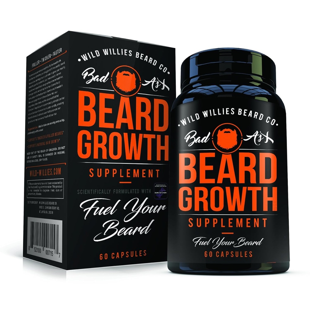 De Manskape Co baard groei vitaminen voor mannen door Wilde Willies - Natuurlijk snellere haargroei - 60 capsules met Biotine - Groei een dikker, Fuller baard en snor vandaag