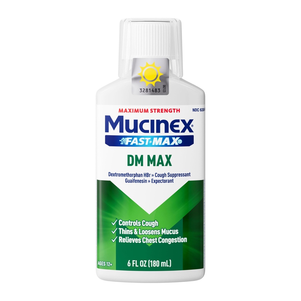 Mucinex DM Max Liquid Cough & Cold Medicine for Adults, Cold and Flu Medicine for Excess Mucus Relief, Guaifenesin & Dextrométhorphan Expectorant & Defongestant for Adults, Dr Recommandé, 6,0 Fl Oz
