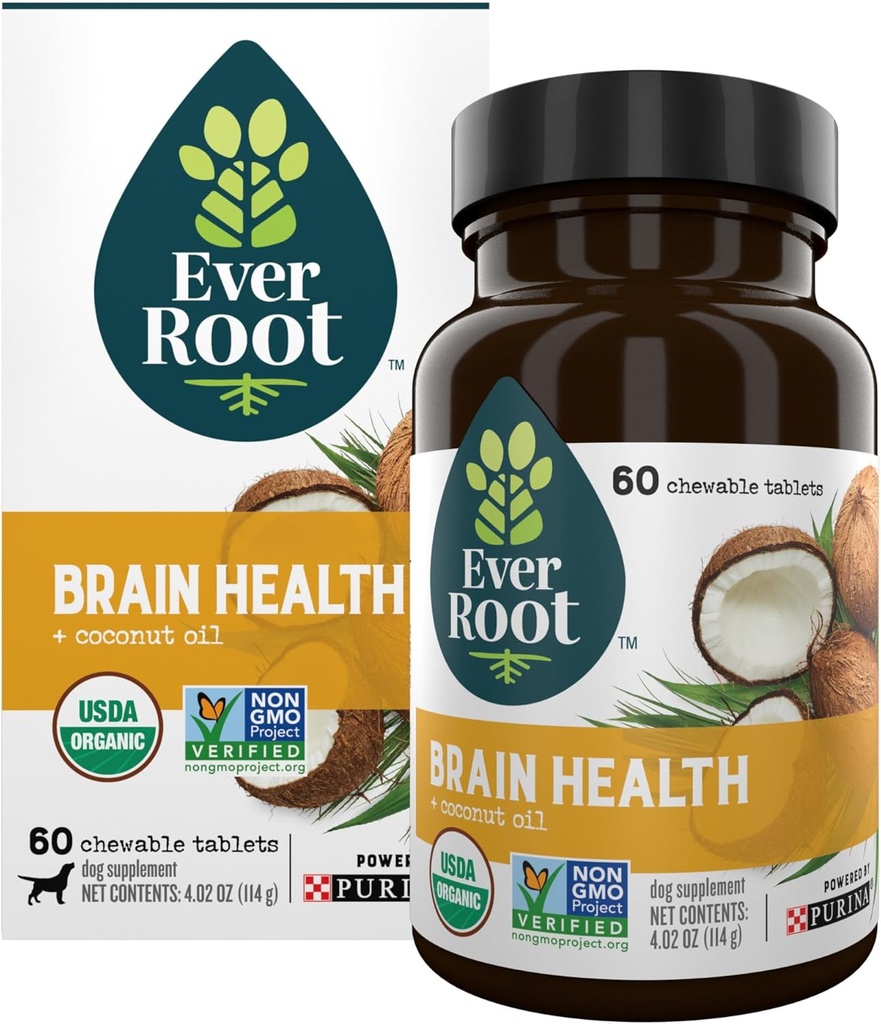 Everroot Hondensupplementen Aangedreven door Purina Brain Health Kauwtabletten met Kokosolie - 4.02 oz. Canister
