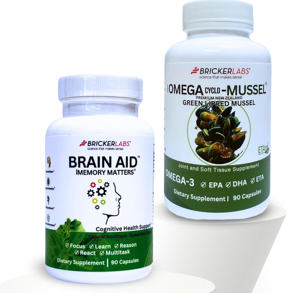 Bricker Labs Mind & Motion: Joint Health and Cognitive Support Bundle: Omega Cyclo - Mussel Full Spectrum Omega Joint Support and Brain Aid Memory Matters Cognitive Support Supplement,