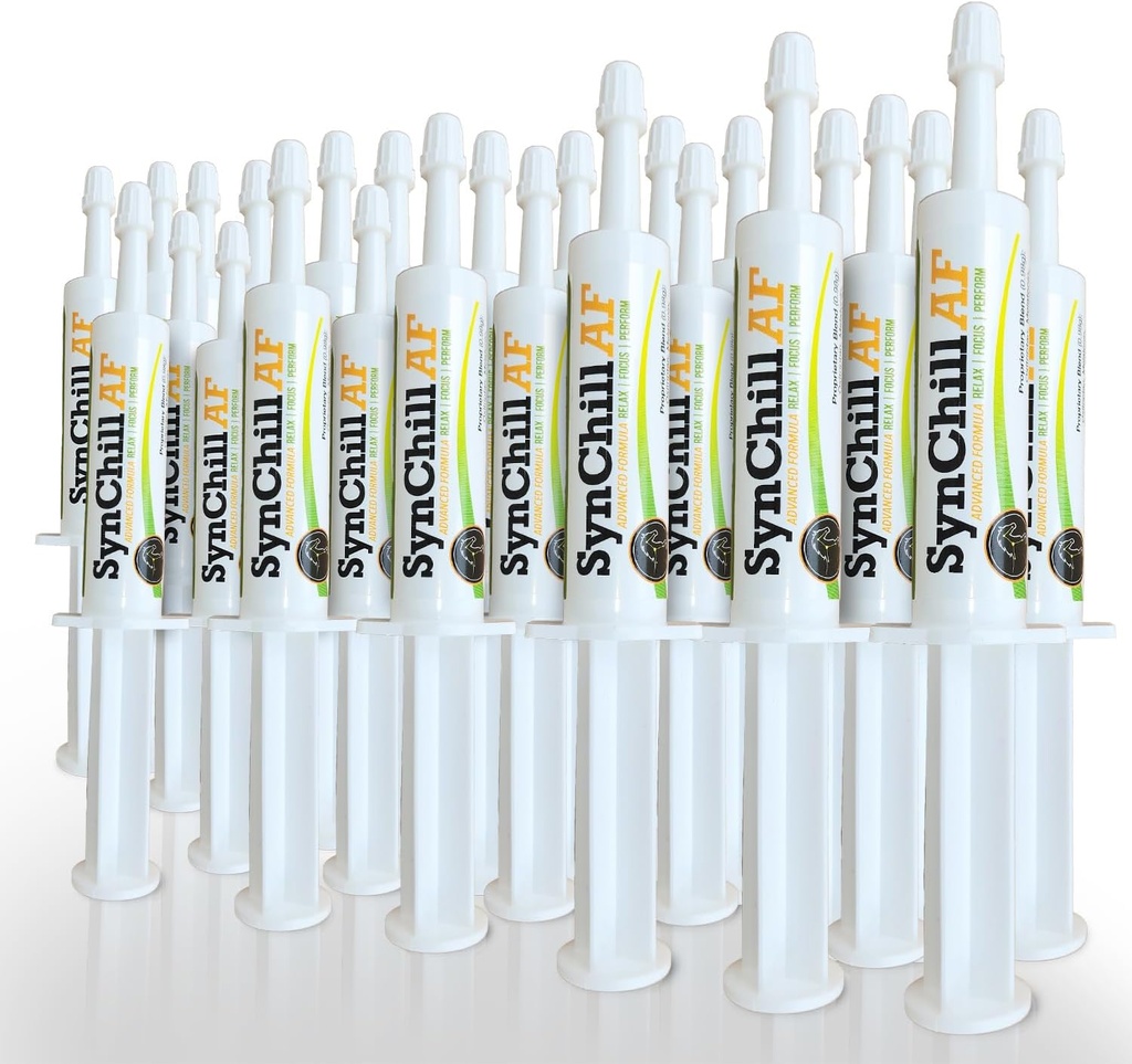 SynChill AF Calming Gel for Nervous Horses - Single Serving - Advanced Formula with L-Theanine, Increased Potency, 100% Natural Supplement, Disposition & Confidence Support for Horses - 25 Pack