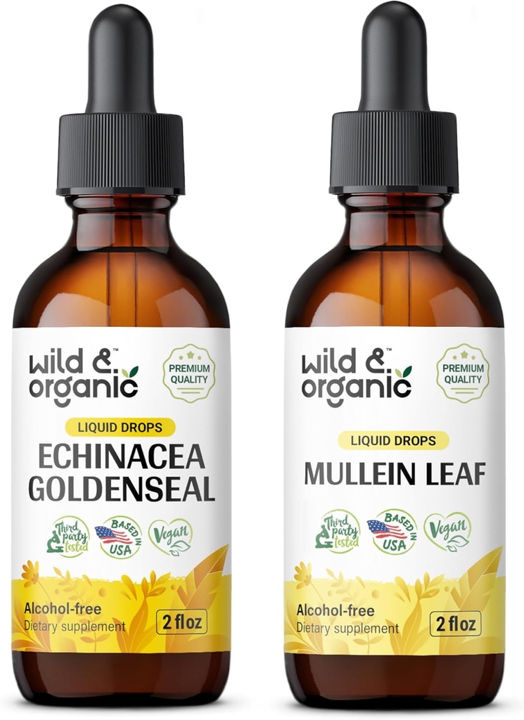Wild & Organic Echinacea Goldenseal Tinctuur 2 fl oz & Mullein Tinctuur 2 fl oz