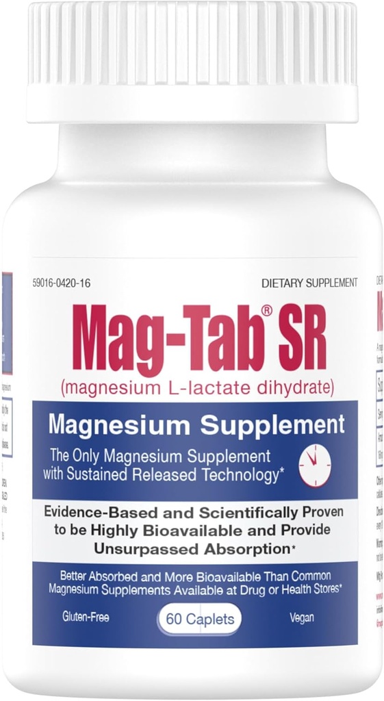 Extended Release Magnesium Lactate Delivery for 10x Better Absorptie-Mag-Tab SR (Sustained Release) 60 Count-Supports Slaap, Spierkrampen, Magnesium Deficency Health Issue (60)