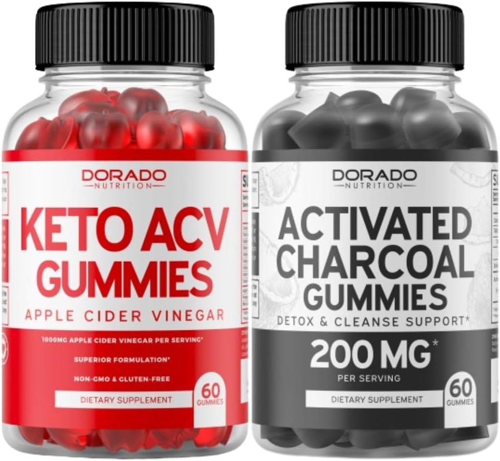 Keto ACV Gummies (60 Count) Advanced Weight Loss Formula and Aactived Charcoal Gummies (60 Count) Healthy Detox & Cleanse Support - Formulated from Organic Coconut Shells - Non GMO, Vegan & USA Made