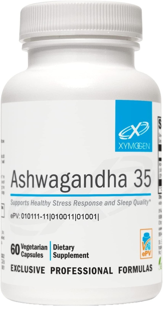XYMOGEN Ashwagandha 35 - Gepatenteerde, gezuiverde Ashwagandha Root + Leaf Extract (35% Withanolide Glycosiden) - Ondersteunt gezonde stress respons, ontspanning en kwaliteit nachtrust (60 capsules)