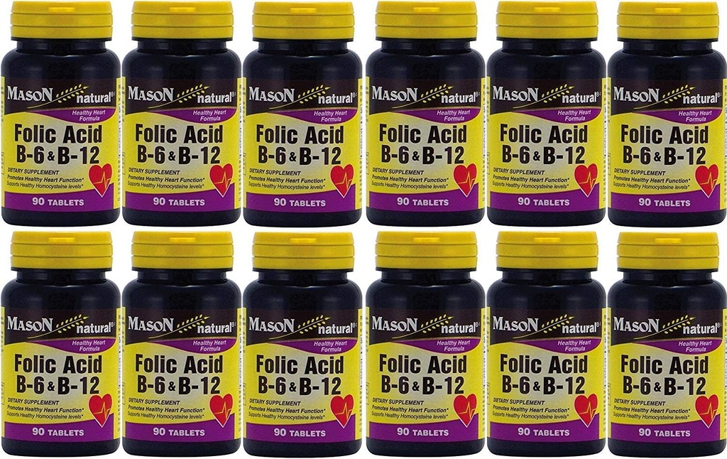 Foliumzuur B-6 & B12 hartgezondheidsformule 90 tabletten per fles Verpakking van 12 tabletten totaal 1080 tabletten