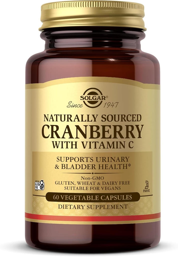 Solgar Cranberry met vitamine C - 60 plantaardige capsules - Ondersteunt Urinaire & Blaas Gezondheid - Niet-GMO, Veganistisch, Kosjer, Glutenvrij - 60 porties