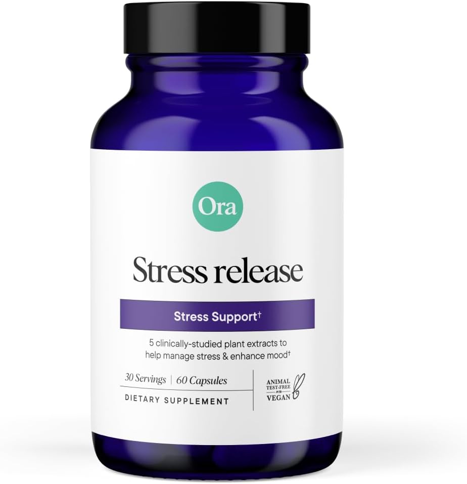 Ora Organic - Stress Relief Supplement - Ondersteunt Mood & Mental Focus - Voel je kalm en ontspannen - Sensoril Ashwagandha, Saffron, Ginseng, L-Theanine, Lemon Balm - 60 Capsules