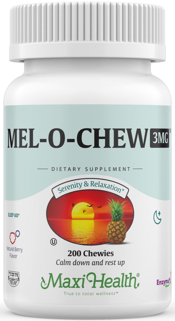 Maxi Health Melatonin 3 mg pour les adultes et les adolescents – Aide au soutien du sommeil naturel avec la mélatonine à croquer – Non-Habit formant Kosher Sleep Support Kosher (200 unités)