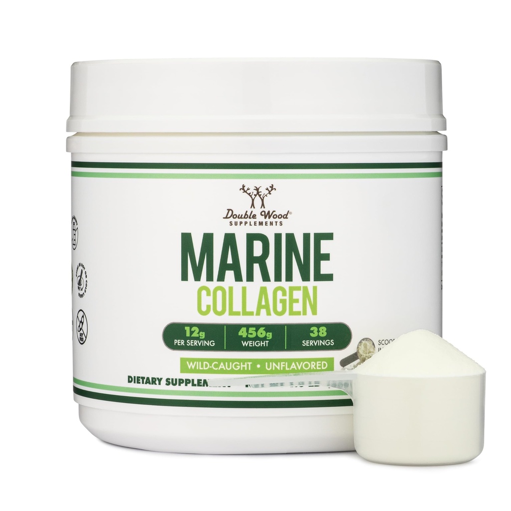 Dubbele houtsupplementen Marine Collageen Poeder (1 LB / 16 OZ van Quick Solution Marine Collagen Peptides) Wildcaught, Unflavored, Micronized - Scop Included, No Fillers (38 Servings van 12 Gram Elk)