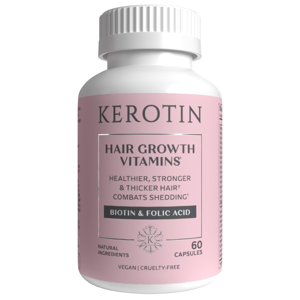 Vitamines de croissance capillaire de kérotine, supplément de biotine, bloqueur de DHT, stimulateur de collagène, pour le soutien de la perte de cheveux, ongles et soins de la peau, comprend Palmetto de scie, vitamine D3 et plus - 60 pilules (1 mois d'approvisionnement)