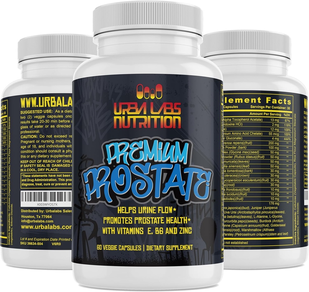 Urbalabs Premium Prostate Suppléments Prostate Formula Saw Palmetto Natural Prostate Health Réduisez l'inflammation de la prostate Soutien du traîtage urinaire Semence de citrouille Force maximale