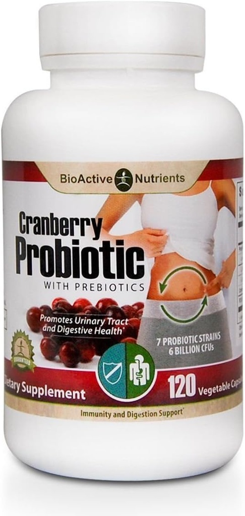 BIOACTIEVE NUTRIËNTEN Cranberry Probiotica met Prebiotica, 120 Capsules - 7 Strains, 6 Miljard CFU's