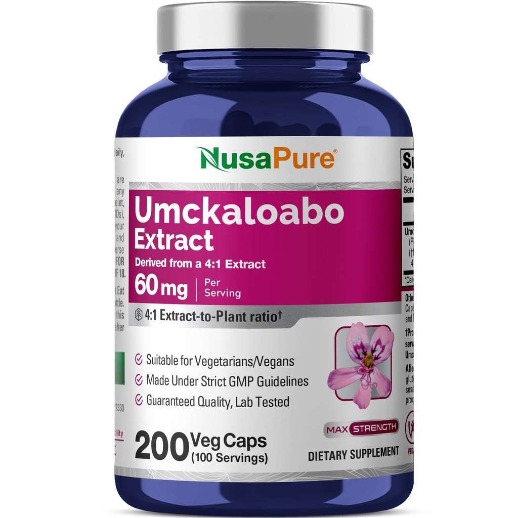 NusaPure Umckalaloabo 4:1 Extract, 60 mg Equivalent aan 240 mg Veggie Caps 200 Telling (Non-GMO, Veganistisch)