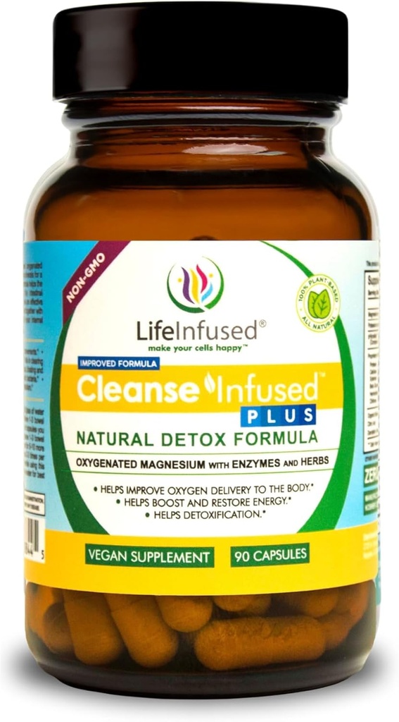 Life Infunded Cleanse Infused Plus - Premium Natural Colon Cleanser met zuurstofhoudende magnesium, kruiden en enzymen, helpt bij het verlichten Constipatie Gently, Ontgiftingen Bloed, Colon, Lever en Nieren (90 Caps)