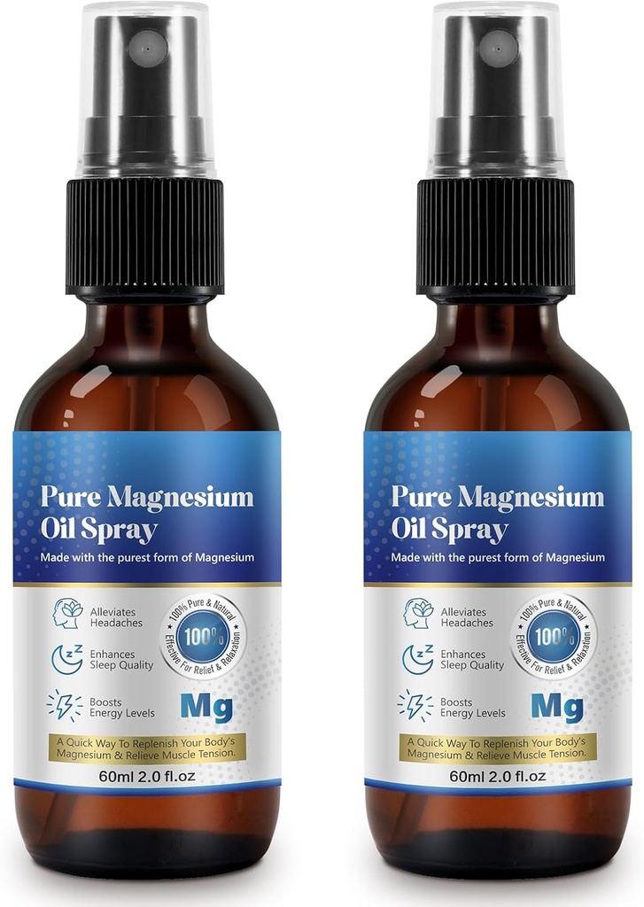 Generieke 2 Fl Oz Magnesium Oil Spray - Pure & Organic - High Concentration Magnesium - Non-GMO, Glutenvrij - Makkelijk te absorberen - 2pc