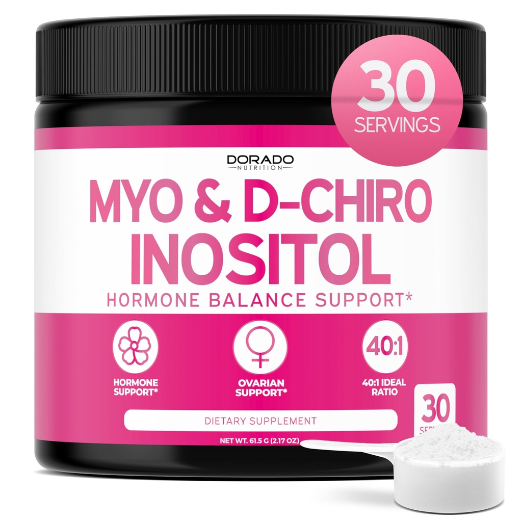 Myo-Inositol & D-Chiro Inositol Supplement Powder (2050mg Per Serving Ideal 40:1 Ratio Myo Inositol, 30 Day Supply) For Hormone Balance for Women & Ovarian Health - Third Party Tested, Vegan & USA Made
