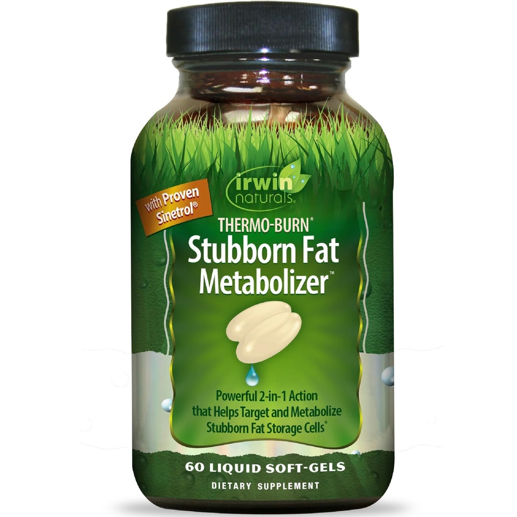 Irwin Naturals Thermo-Burn Fat Stubborn Métabolizer - 60 liquides Soft-Gels - Combine extrait de thé vert (EGCG), huile MCT et caféine - 20 portions