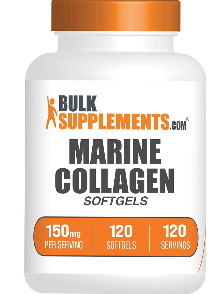 BulkSupplements.com Marine Collagen Softgels - Collageen Supplement, Collageen for Women & Men, 150mg Collageen - Glutenvrij, 1 Softgel per Serving, 120 Tellen (Pack of 1)