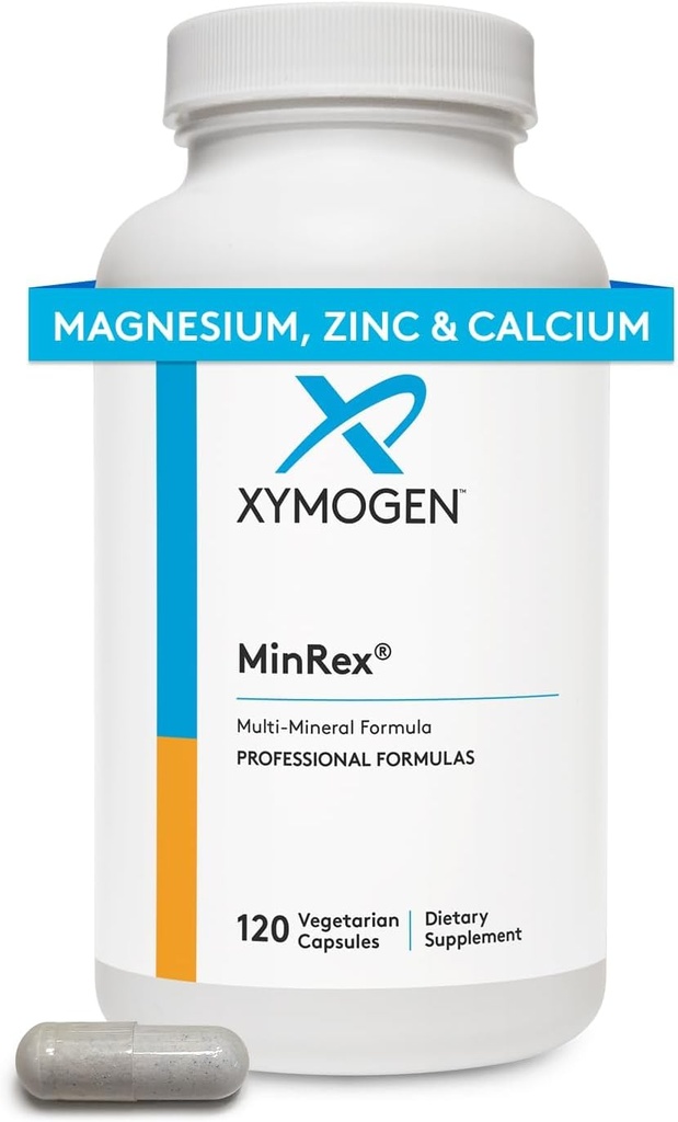 XYMOGEN Calcium, Magnesium Zink MinRex Multi-Mineral Supplementen - met Jodium, Selenium en Potasium ter ondersteuning van minerale Repletie + Sport Voeding (120 Soja, Gluten en Zuivelvrije Capsules)
