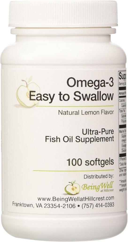 Omega-3 'Easy to Swallow' Ultra-zuivere visolie supplement Natuurlijke citroensmaak 100 Softgels