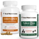 Echte Paddenstoelen Cordyceps voor mensen (120ct) & Turkije Staart voor Huisdieren (90ct) - Bundel voor energie, vitaliteit en immuniteit - Veganistisch, niet-GMO, Grain-Free, Glutenvrije paddo Extract Capsules