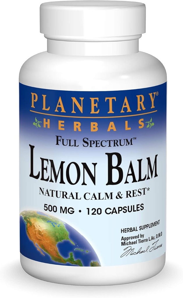 Planetaire kruiden Citroen Balsem volledig spectrum 500mg, natuurlijke rust en rust, 120 capsules