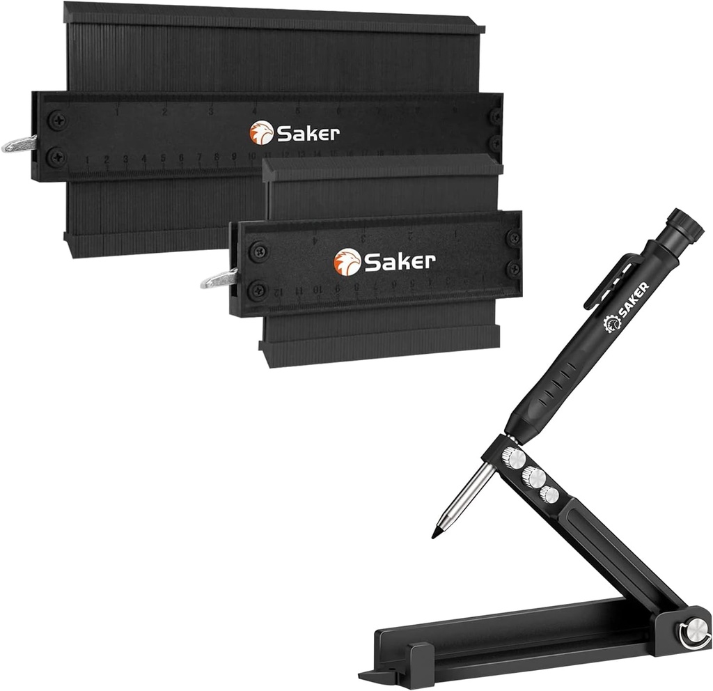 Saker Multi-fonctions Scribing Tool & Saker Contour Duplication Gauge(10 pouces+5 pouces) (BLACK)