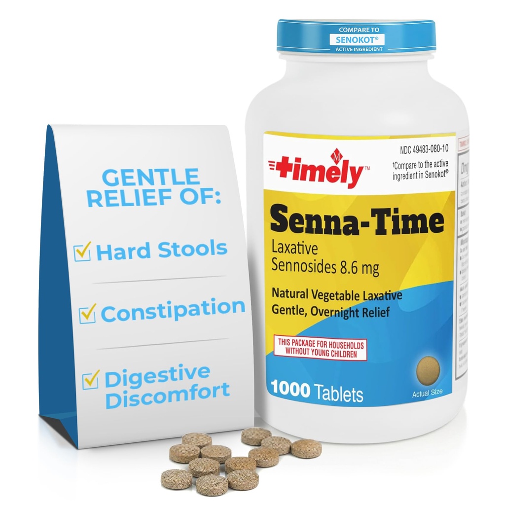 Tijdige sennatijd Laxatieve - 1000 Count Tablets - Natuurlijke plantaardige Laxatives voor Constipatie Verlichting, Zachte Overnachting Verlichting en Stool Softener