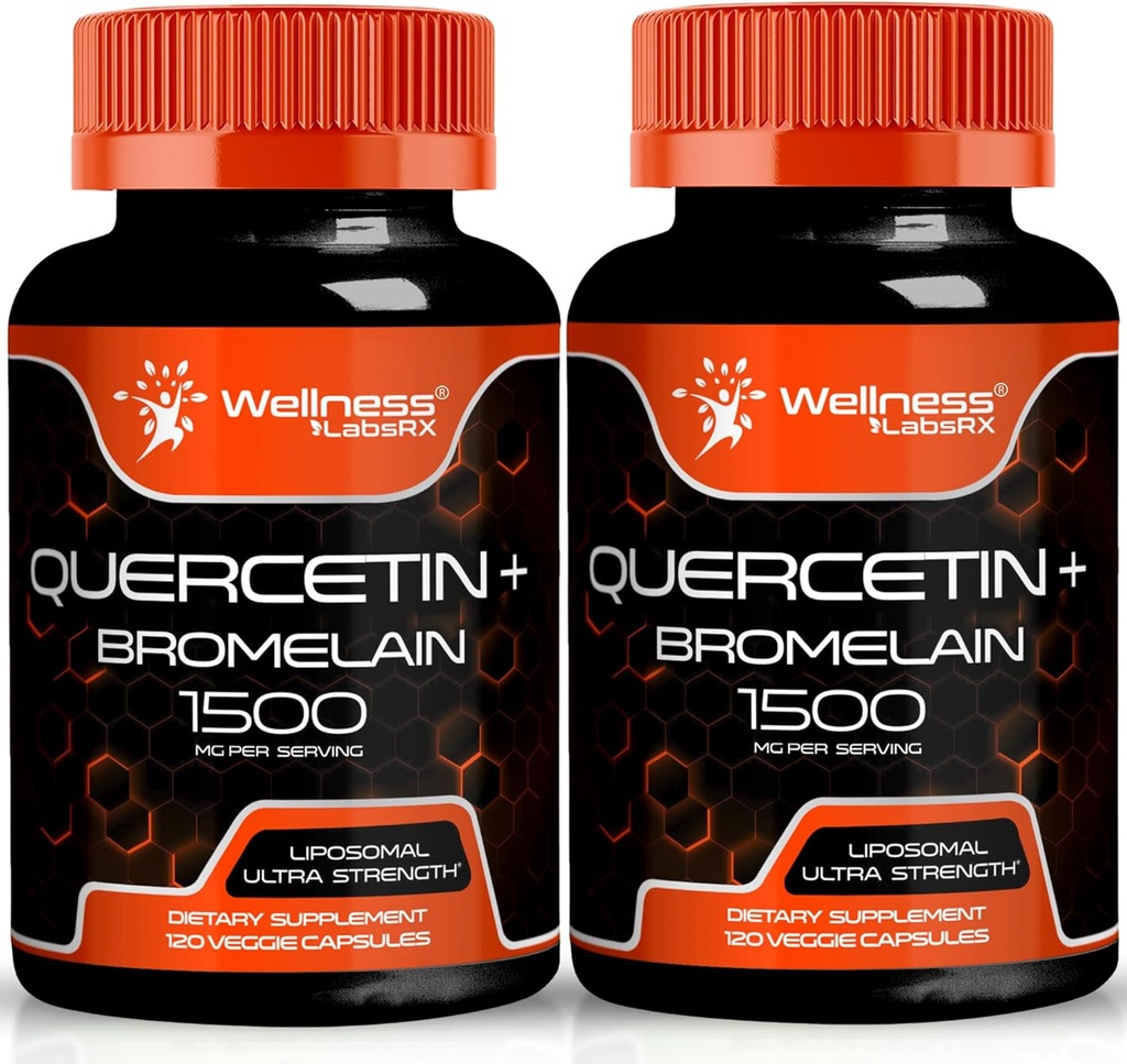 Quercetine met bromelaïnesupplement - 1500mg - Immuunondersteuning en hart-gezondheidscapsules voor mannen en vrouwen, quercetinesupplementen helpt ondersteuning Joint & Healthy Respiratory System - 120 Telling (2 Pack)