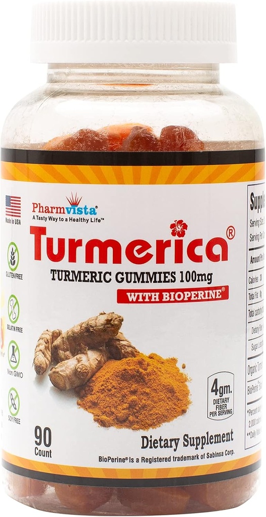 Kurkuma Curcumin Gummies 100mg met BioPerine Black Pepper voor verbeterde absorptie, 90 Telling, Made in USA
