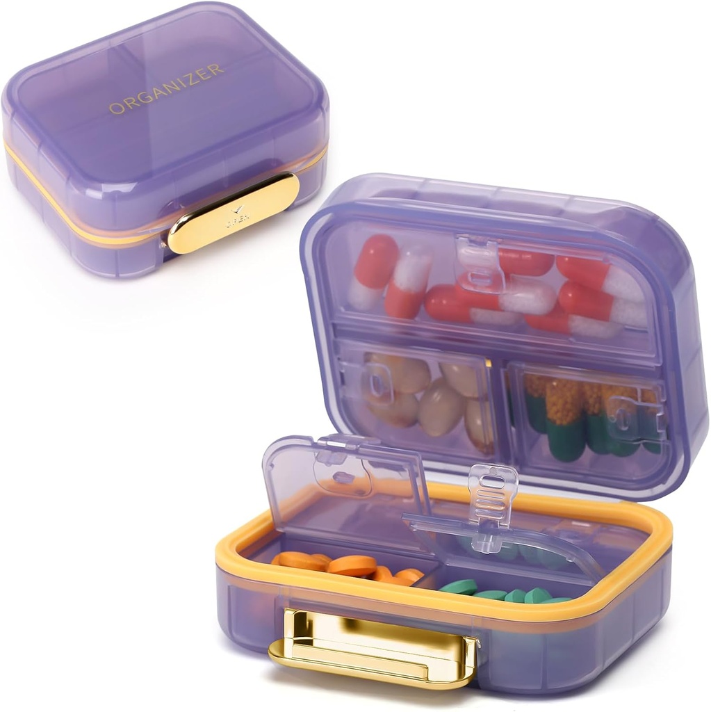 Toplive 7 Compartments Portable Pillen Organizer Travel Medicine Pillen Organisator, Vocht Proof Kleine Pillen Case Pocket Pillen houder Daily Pillen Container Box voor Visolie Vitaminen, Paars