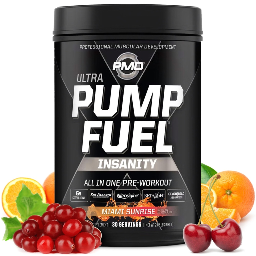 Pompe de sport PMD Carburant ultra-sanité - Premium pré-entraînement pompe à poudre et musculaire, plus grande concentration, endurance et récupération, crème premium, arginine et bêta Alanine - Miami Sunrise (30 services)