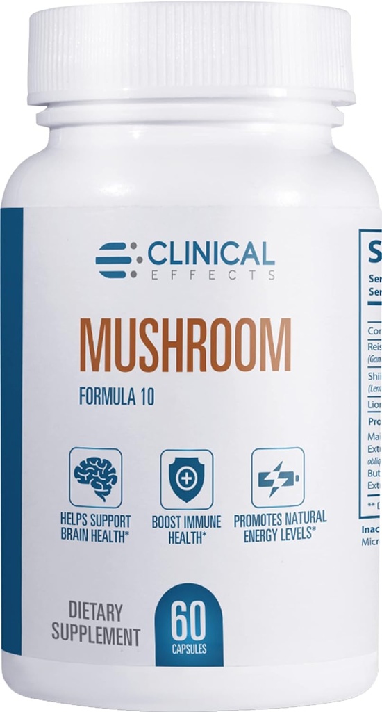 Klinische effecten Paddestoel Formule 10 - Natuurlijke Paddestoel Supplement voor Focus, Mood, en Brain Booster Ondersteuning - Nootrope Supplement en Immune Ondersteuning - 60 Veggie Capsules - Made in The USA