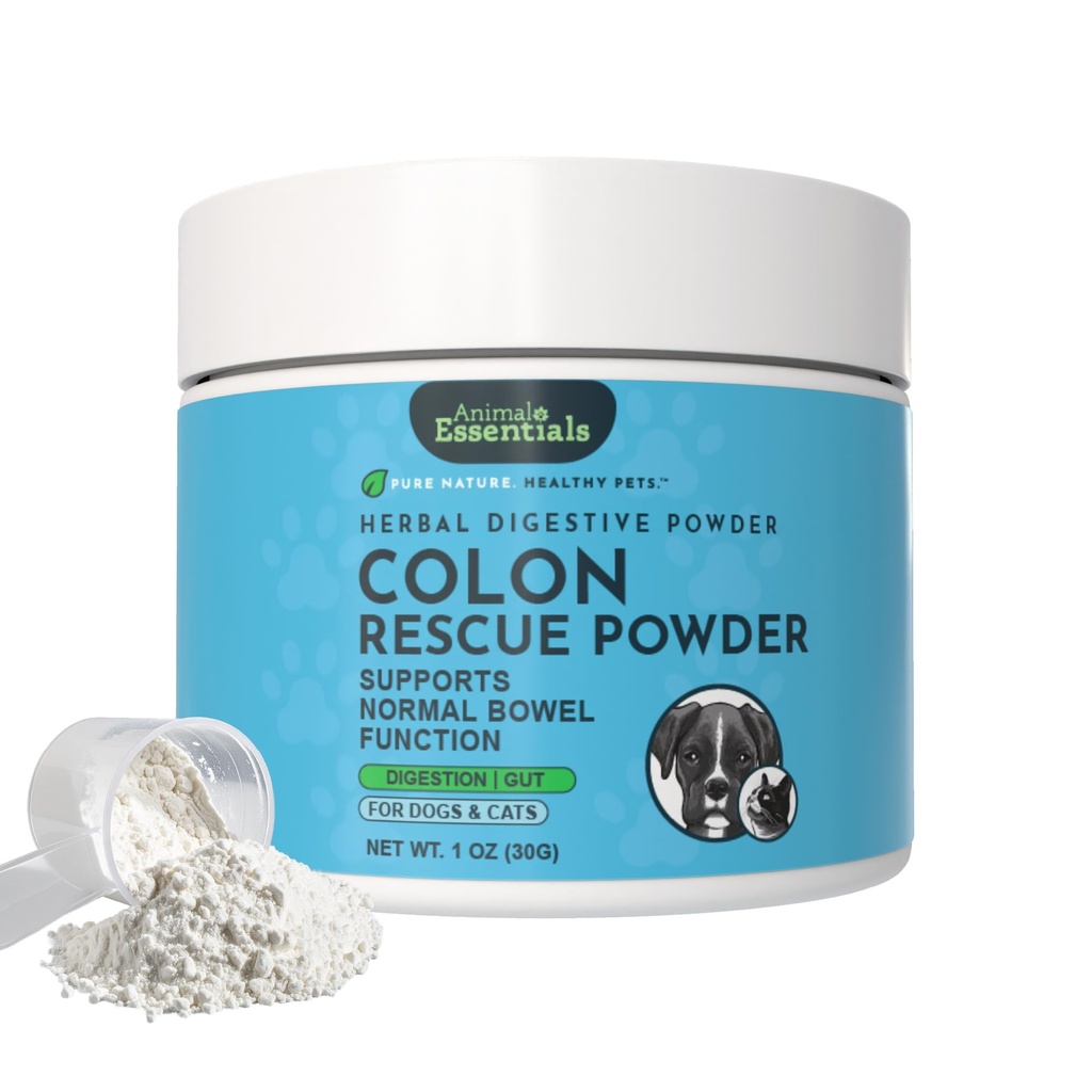 Aliments essentiels pour animaux Poudre de sauvetage des colonies - Aide digestive à base de plantes pour chiens et chats, Phytomucil, Tract gastro-intestinal sain, Herbes biologiques certifiées, Pas de conservateurs, Formule à base de glycérine - 1 Oz