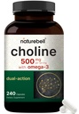NatureBell Choline Suppléments 500mg avec acides gras oméga-3, 240 capsules – Soutien prénatal pendant la grossesse – favorise l'énergie, le foie, le cerveau et la santé cognitive