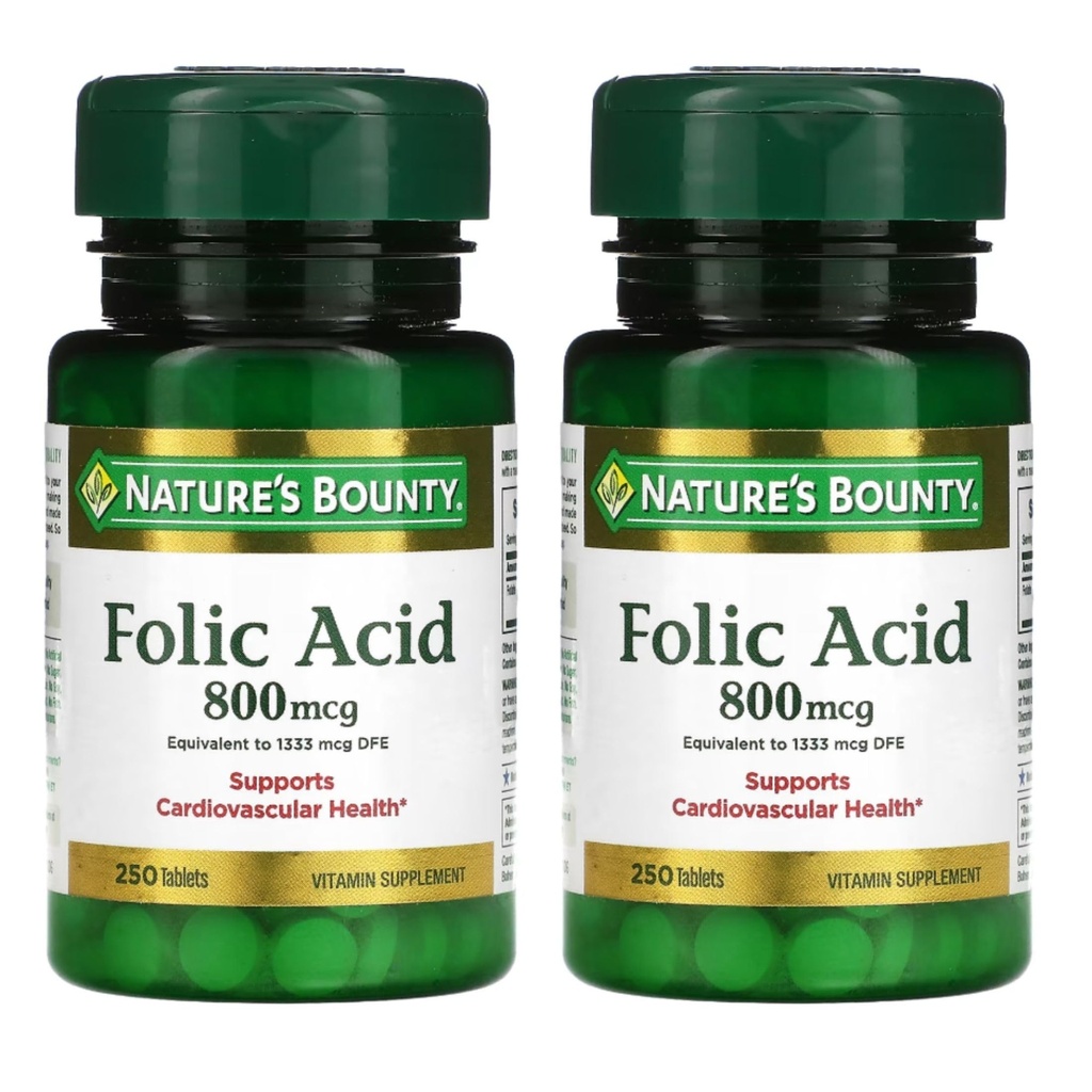 Bounty Foliumzuur 800 mcg Vitaminesupplement Maximale sterkte - 250 tabletten, Verpakking van 2