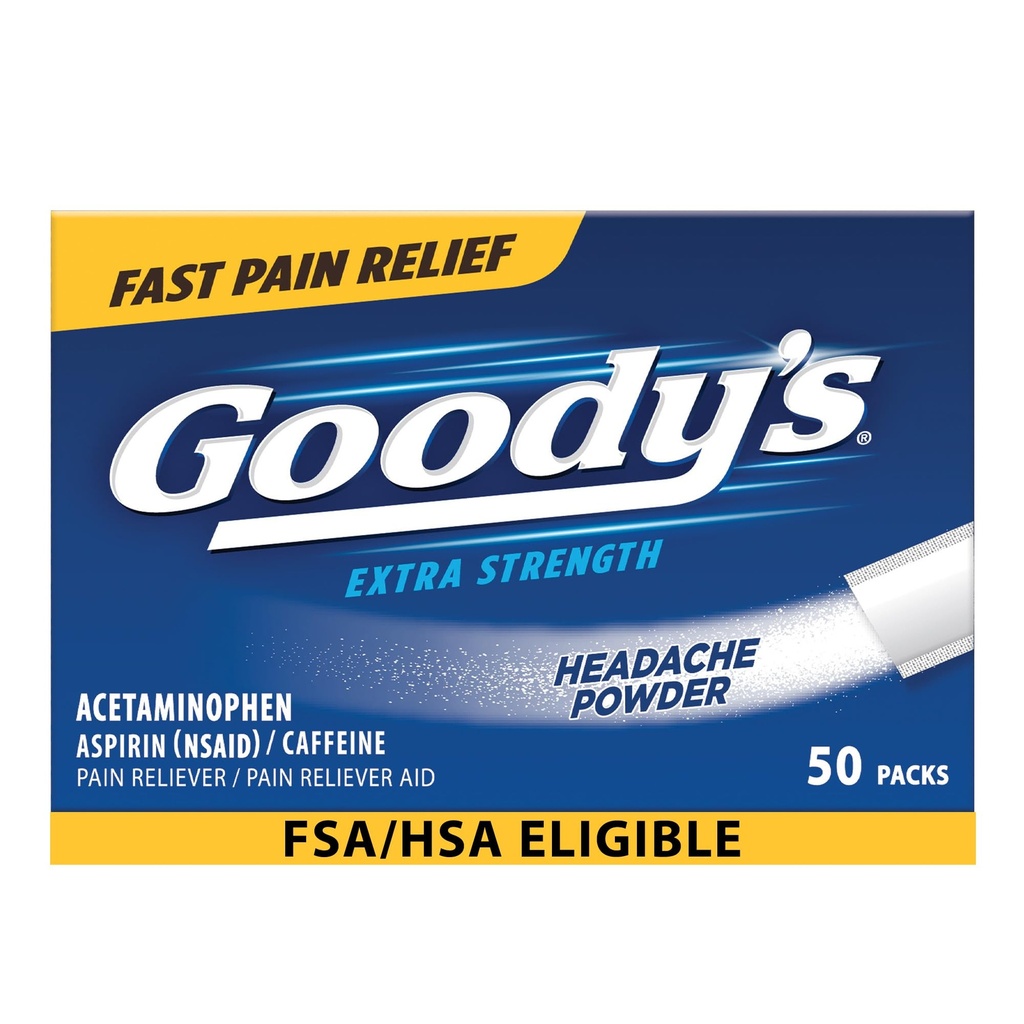 Poudres de soulagement de la douleur de Goody, poudre de mal de tête extra-fort, 50 ct (paquet de 1)