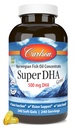 Carlson Super DHA Gems - 500 mg DHA Supplementen, 640 mg vetzuren, Noors Fish Oil Concentraat, Wild-Caught, Duurzaam Sourced Fish Oil Capsules, 240 Softgels