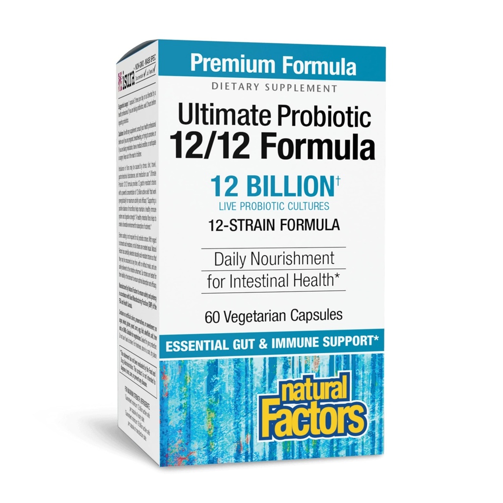 Natuurlijke factoren Ultimate Probiotic 12/12 Formula - Digestieve gezondheidsondersteuning Supplement met Probiotica - Immuniteit & Gut Health Support Supplement - 60 Vegetarische capsules (60 porties)