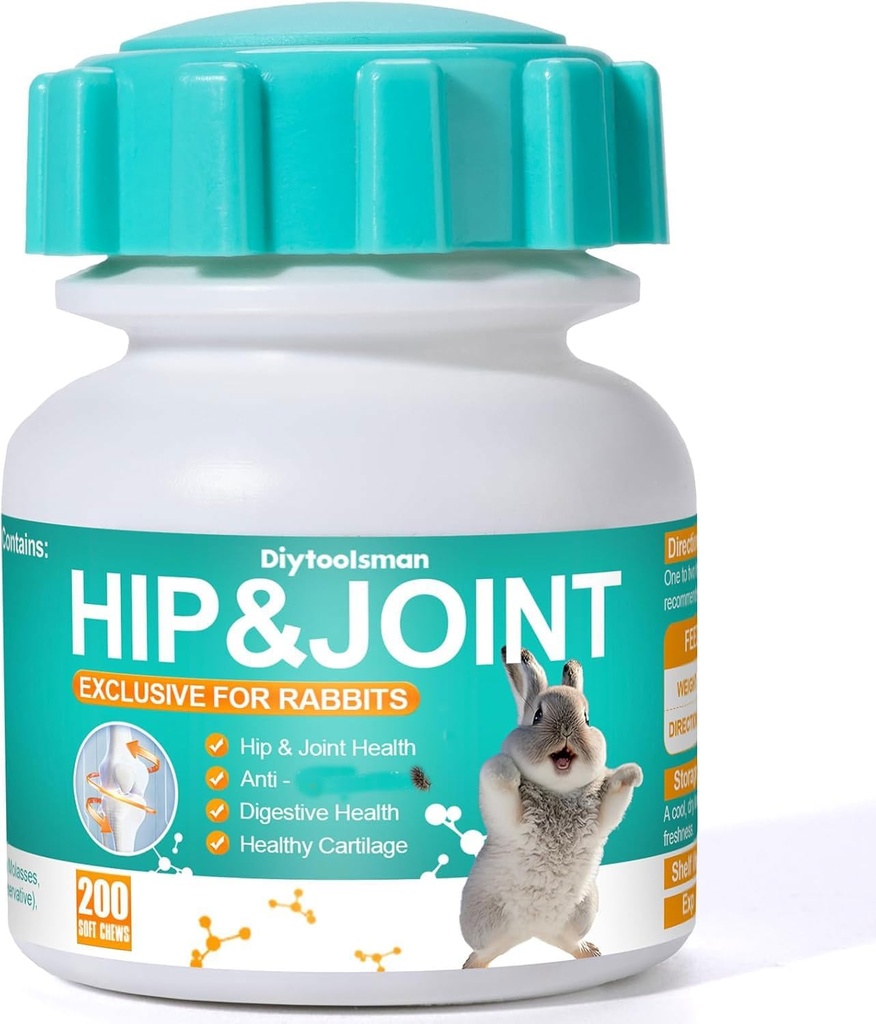 Lapin d'appui interarmées, 200 comprimés, anti-inflammatoire pour les lapins avec la glucosamine, la chondroïtine et le MSM, soulagement de la douleur articulaire, promouvoir la croissance du cartilage, formule scientifique approuvée par les vétérinaires