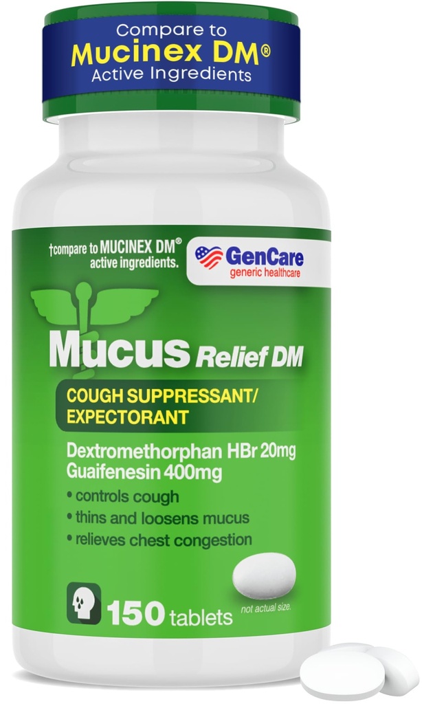 GenCare - Mucus Relief DM (150 Count Value Bottle) Dextromethorfan HBr 20mg Guaifenesin 400mg 