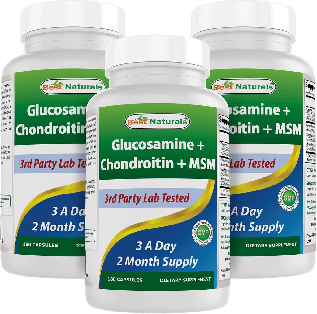 Best Naturals, Glucosamine Chondroitin en MSM Joint Supplements, 2600 mg per Serving, (180 Tellen (pakket van 3))