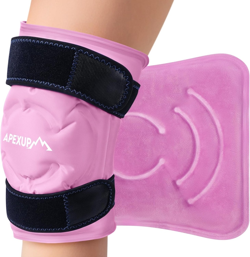 APEXUP ijspakket voor kniepijnverlichting, grote herbruikbare wrap na chirurgie, flexibele gel koude verpakking voor letsels, pijnverlichting voor rug, schouder, elleboog, enkel en been (Roze, L, 1PK)
