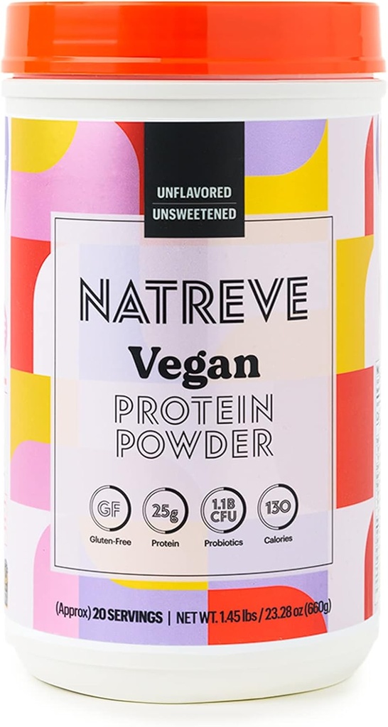 Natreve Vegan Protein Powder - 25g Plant Based Protein Powder with Probiotics and Amino Acids - Glutenvrij & Unflavored, 20 Servers